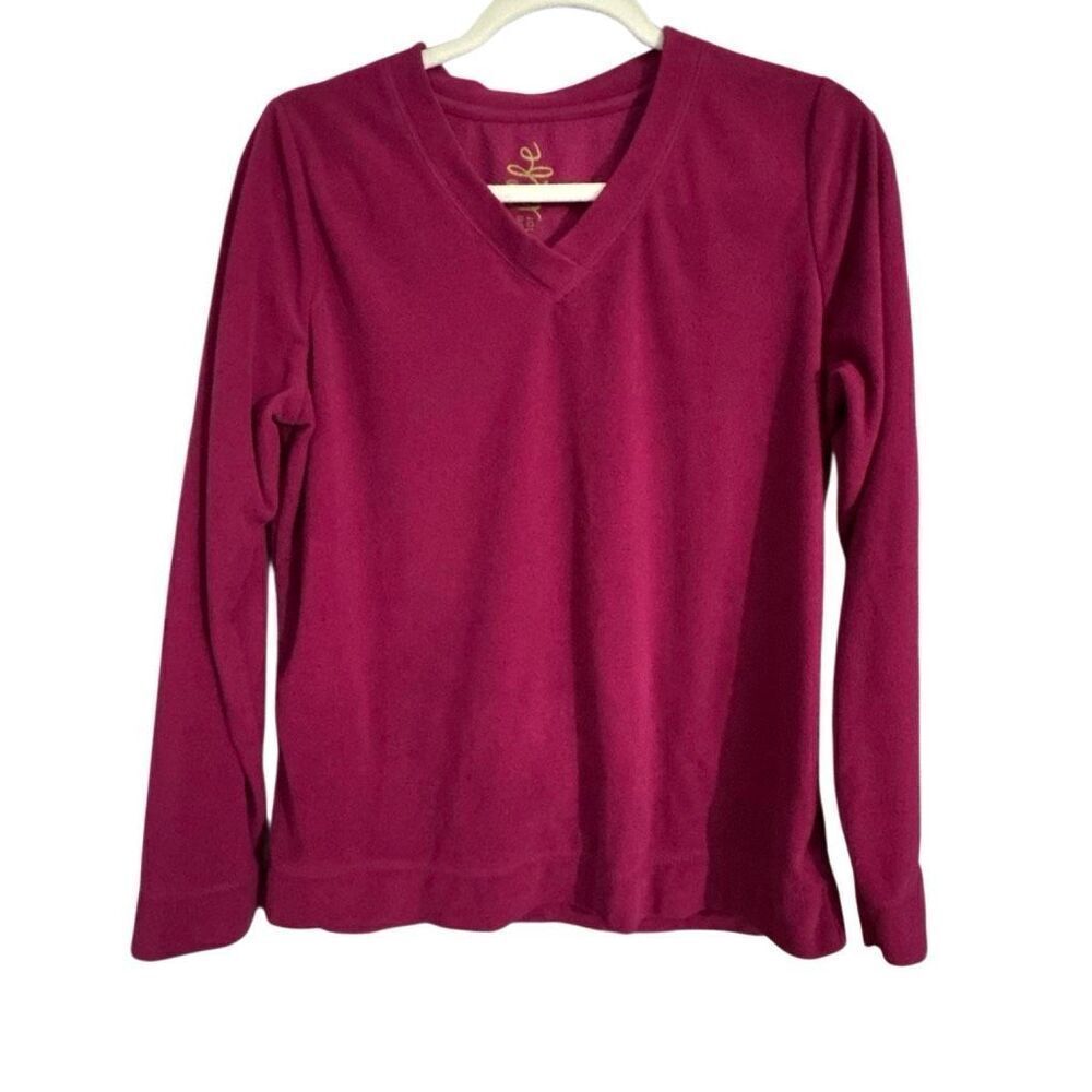 Made for Life Burgundy V-neck fleece top. Long sleeves. Size Medium